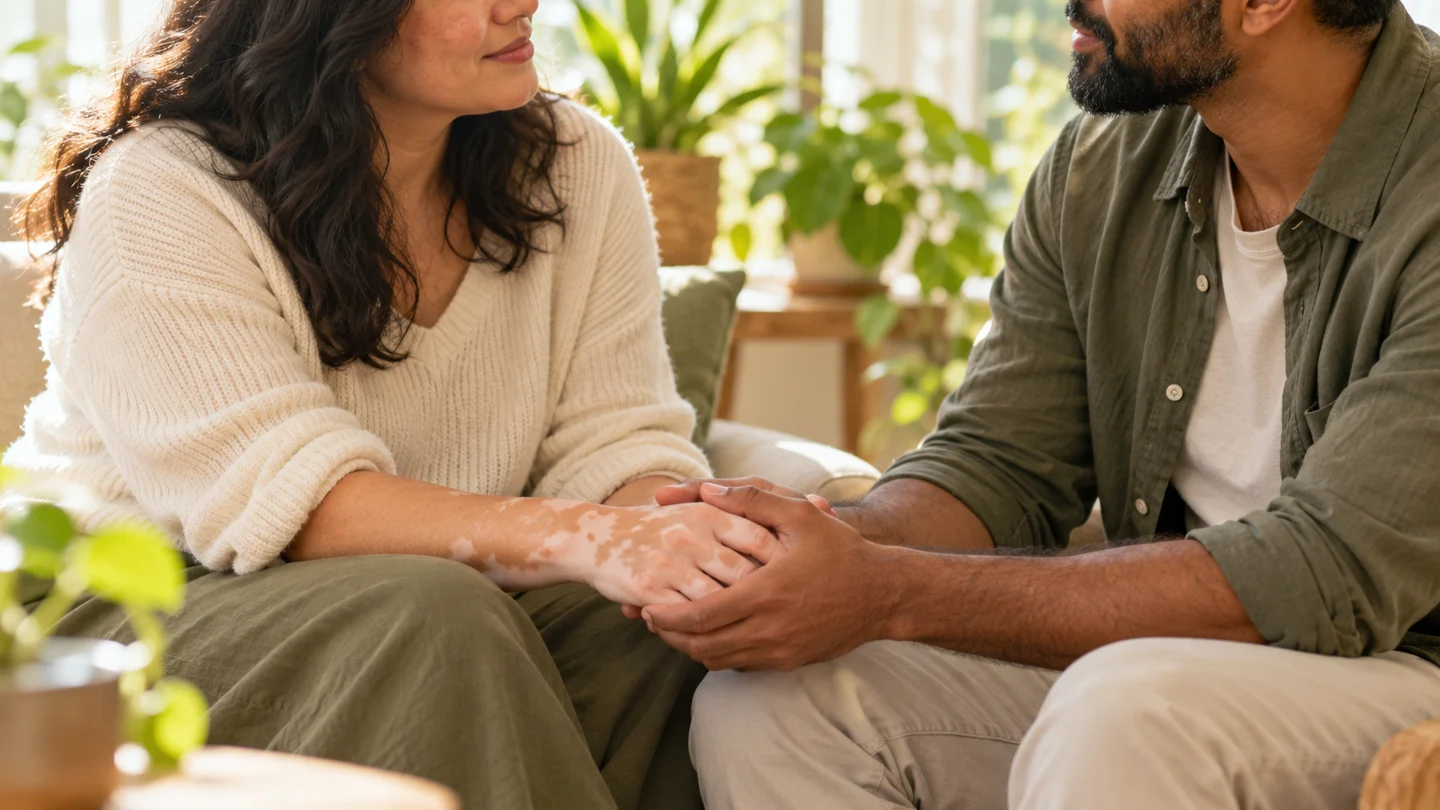 Two people sharing a quiet moment of support